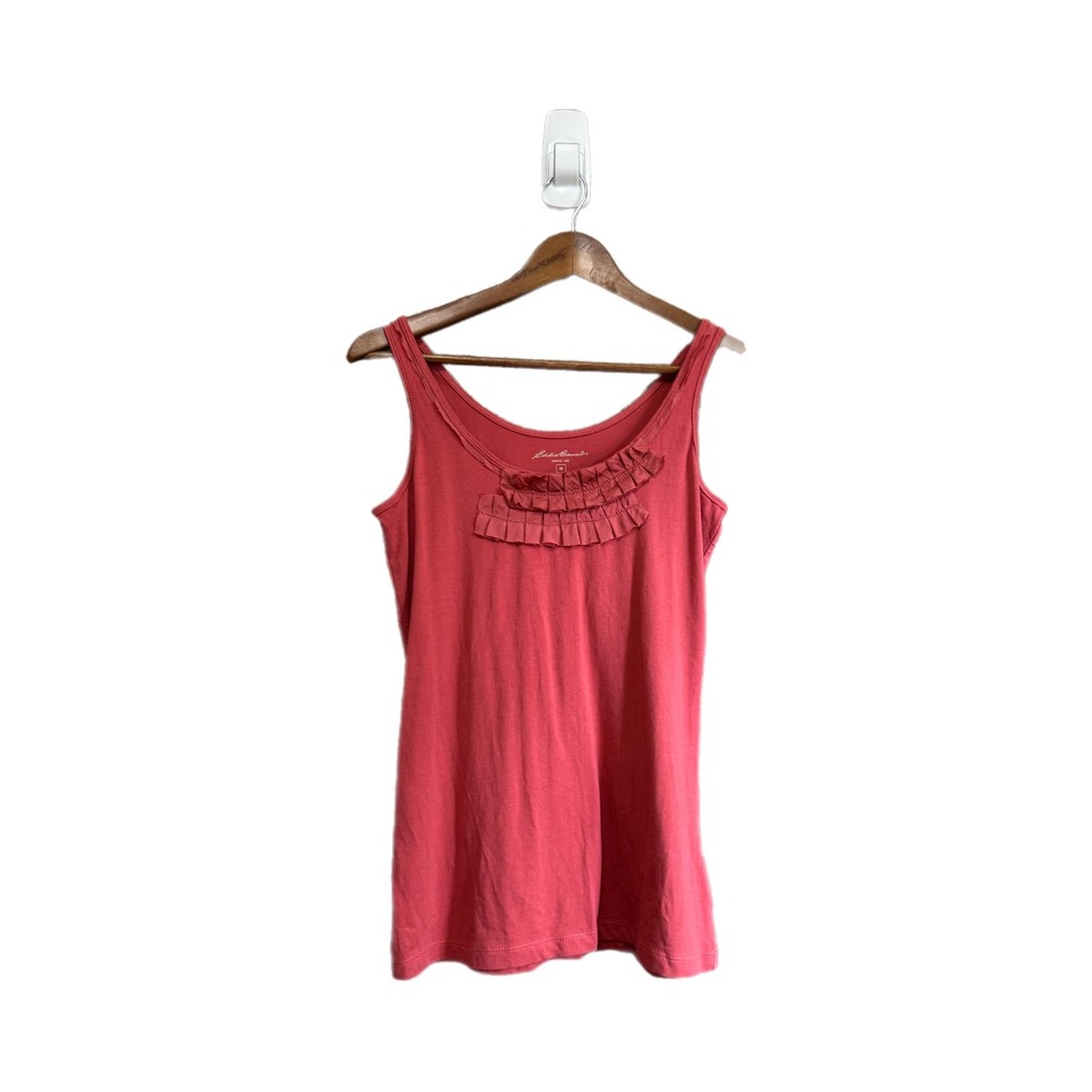 Eddie Bauer Tank Top Women Medium Pink Excellent Silk Ruffle Scoop Neck Top